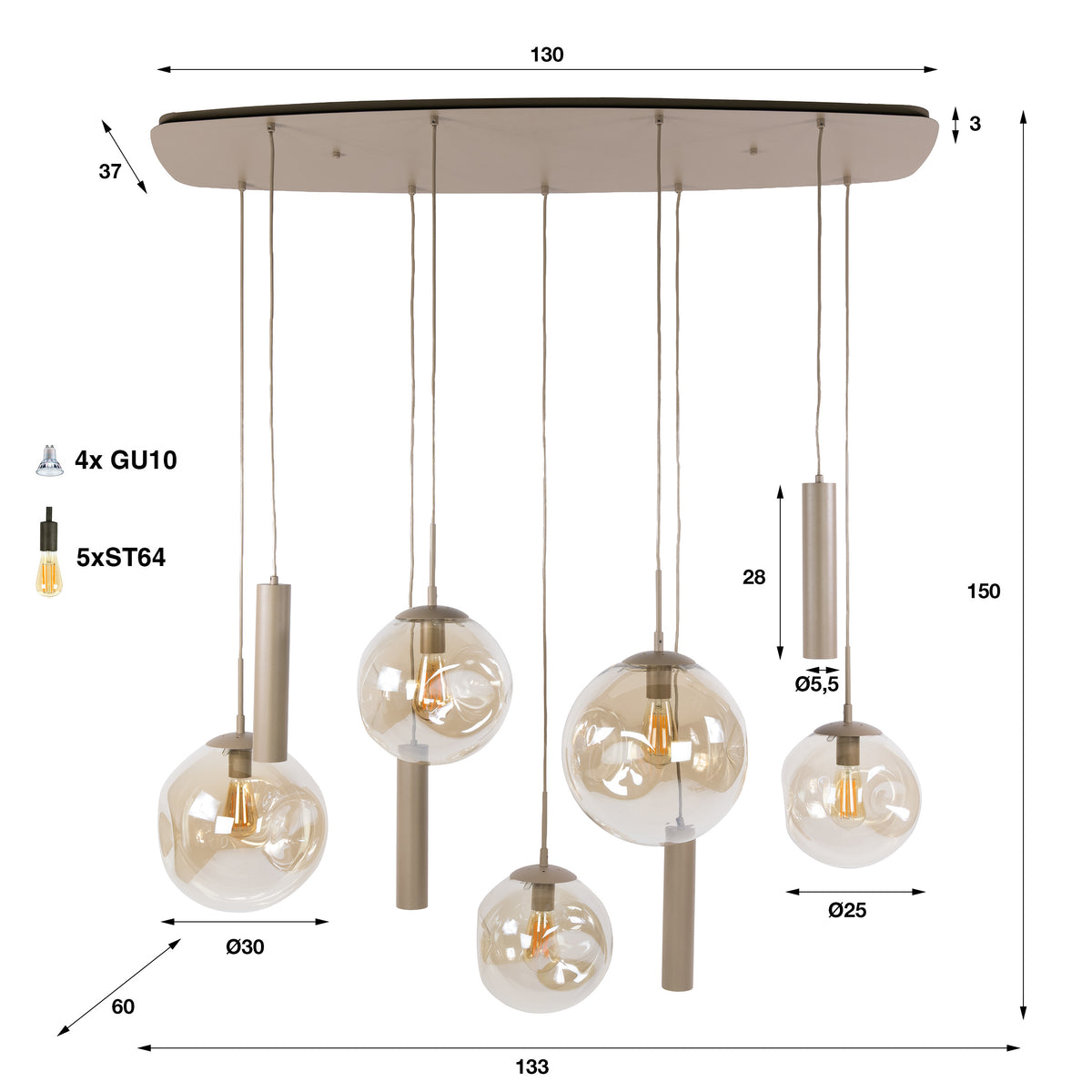 Pendant lamp Lumina, 5+4 lights / Beige
