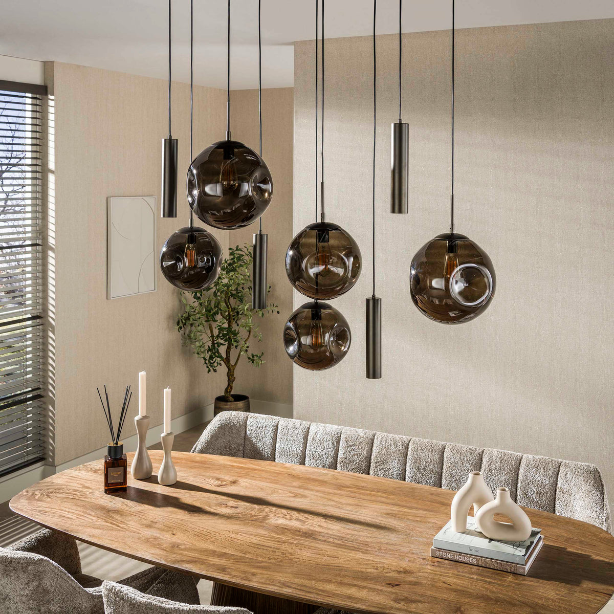 Pendellampa Lumina med 5+4 ljuskällor / Sienna brun