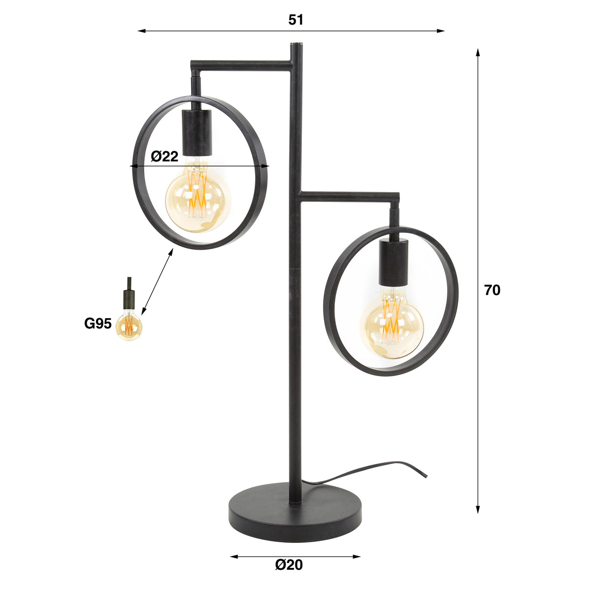 Band table lamp, 2 lights / Charcoal