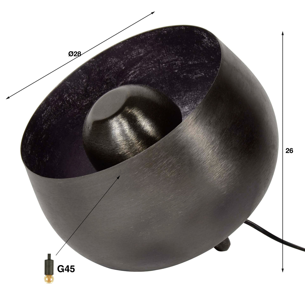 Tischleuchte Bowl 1-flammig Ø28cm / Schwarz-Nickel