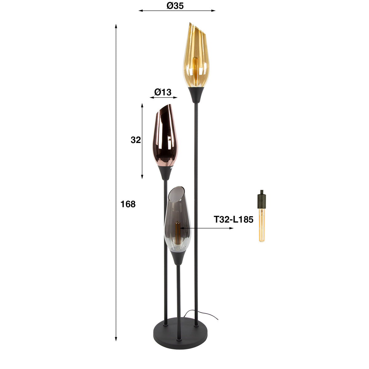 Boccio floor lamp 3-light / Black