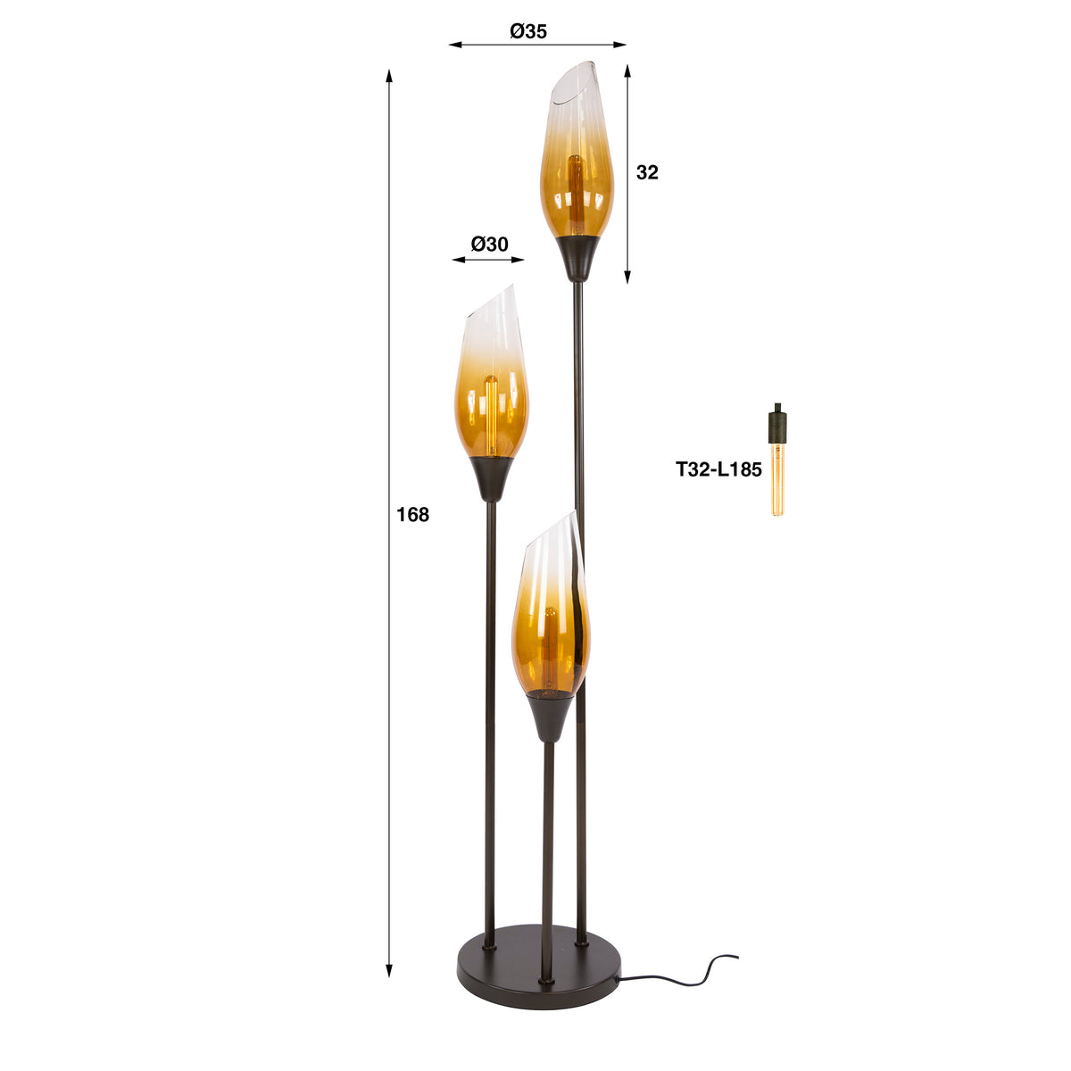 Boccio floor lamp 3-light / Sienna brown-shaded
