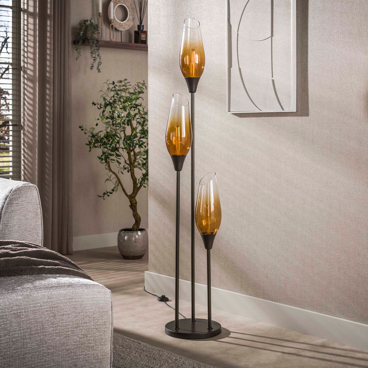 Boccio floor lamp 3-light / Sienna brown-shaded