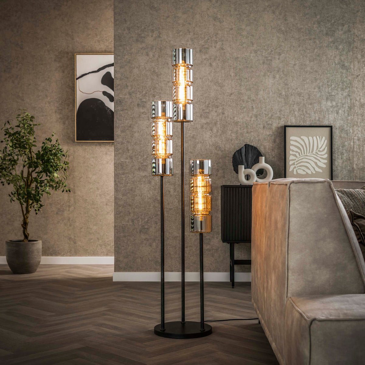 Trappegulvlampe Pillar Glass med 3 lyskilder / Artic sort