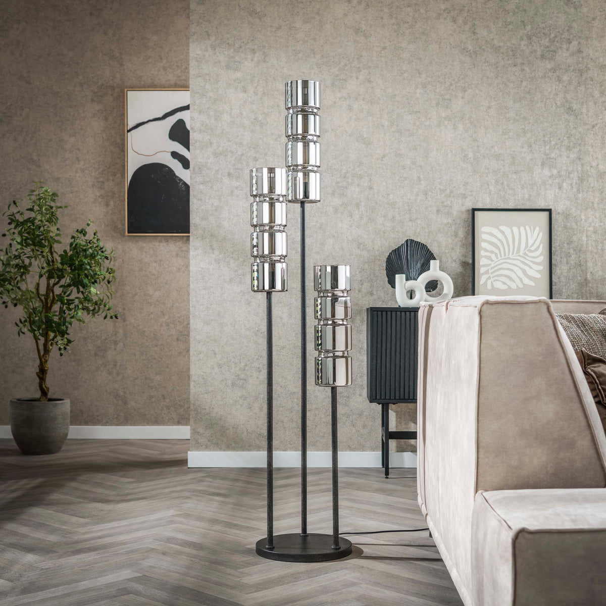 Trappegulvlampe Pillar Glass med 3 lyskilder / Artic sort