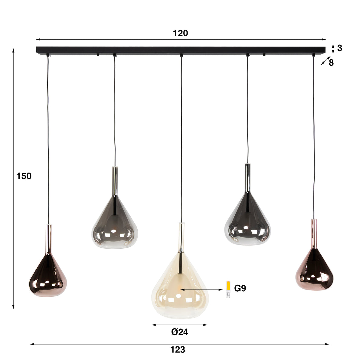 Lampa wisząca Luma 5-punktowa / czarna