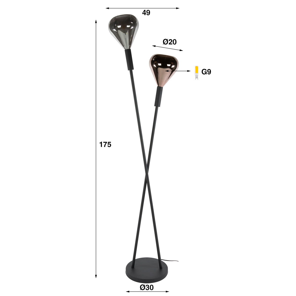 Lampada da terra Luma a 2 luci / nera