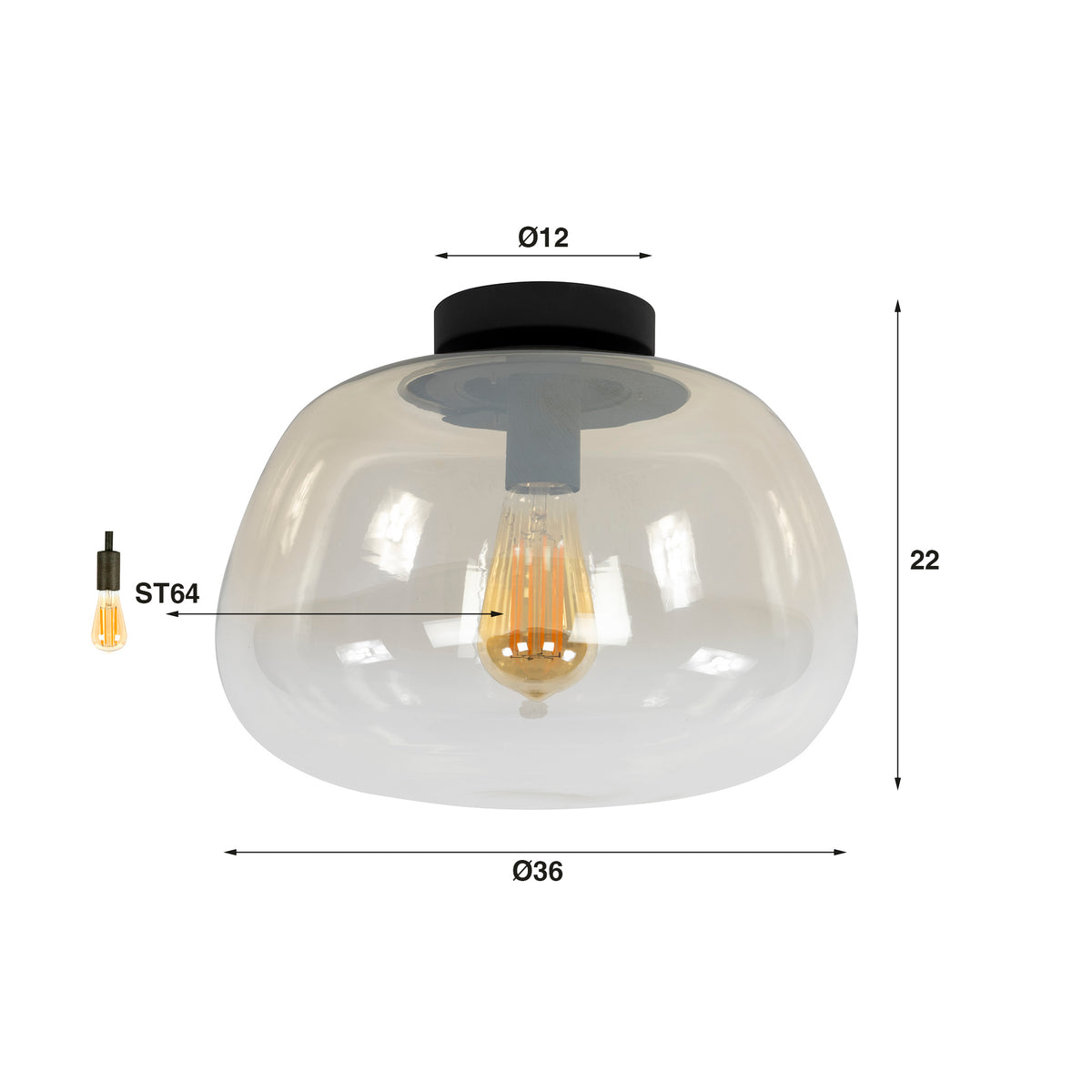Plafond Mist med 1 ljuskälla / Bärnstensfärgat glas