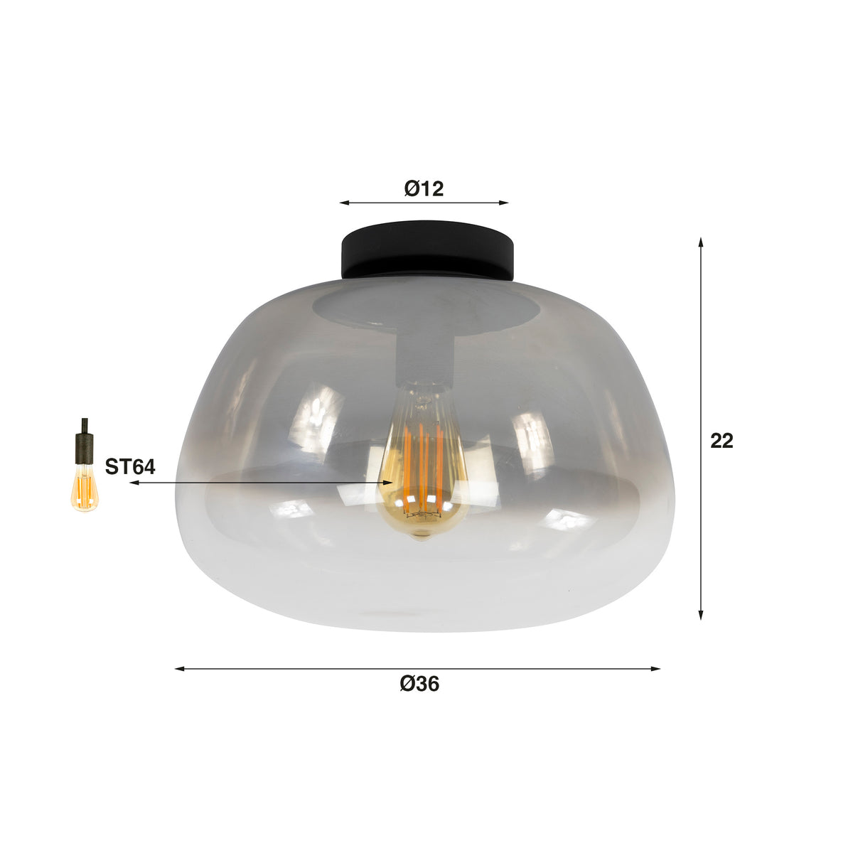 Mist ceiling light, 1 light / Smoke grey glass