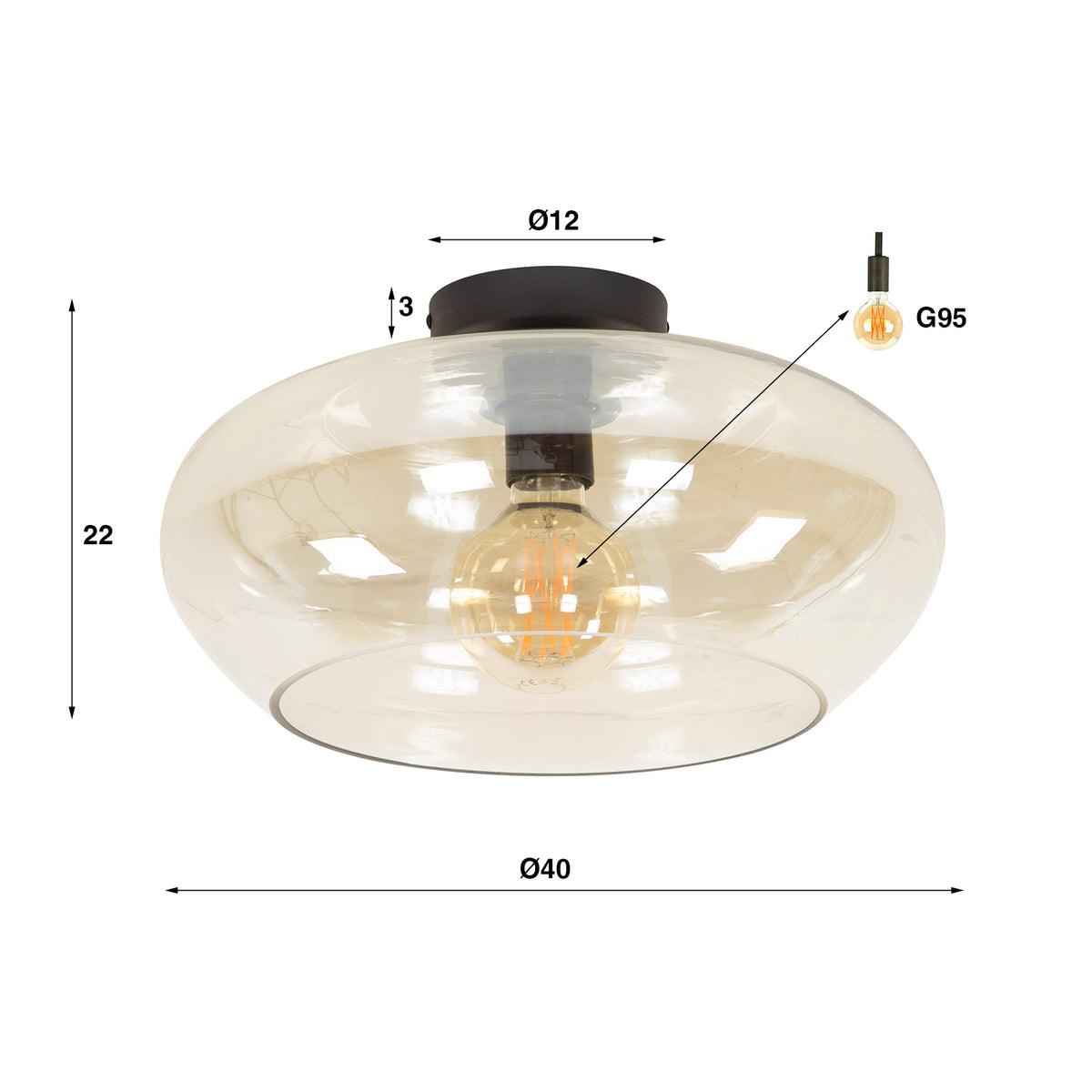 Ascend ceiling light, 1 light / Amber glass