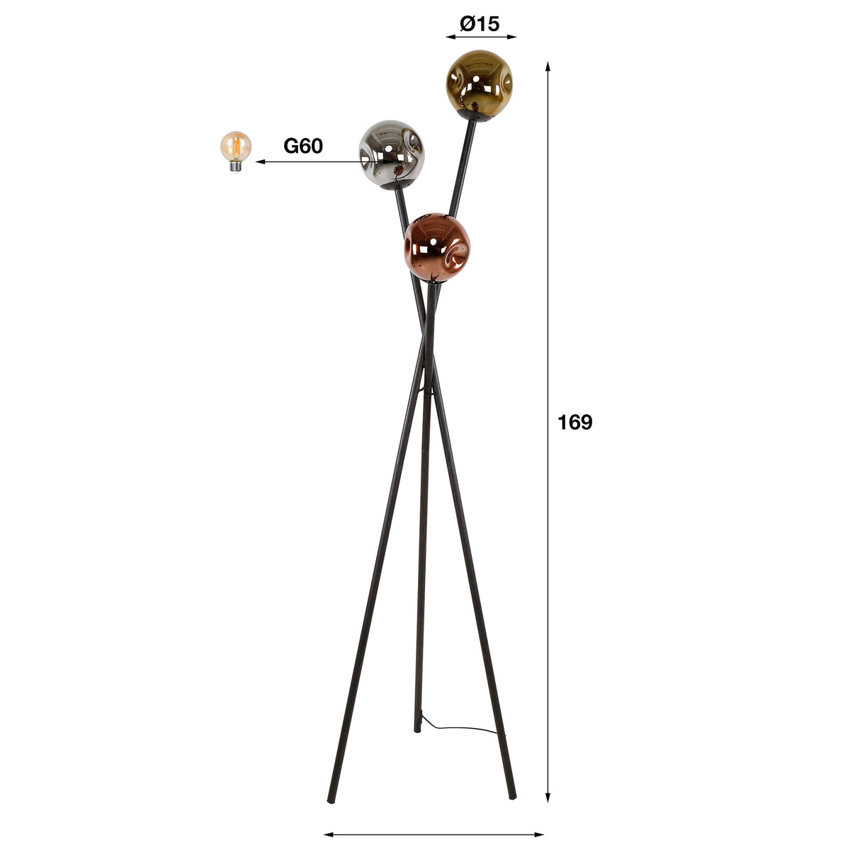 Atom-gulvlampe med 3 lyskilder / Arktis-sort
