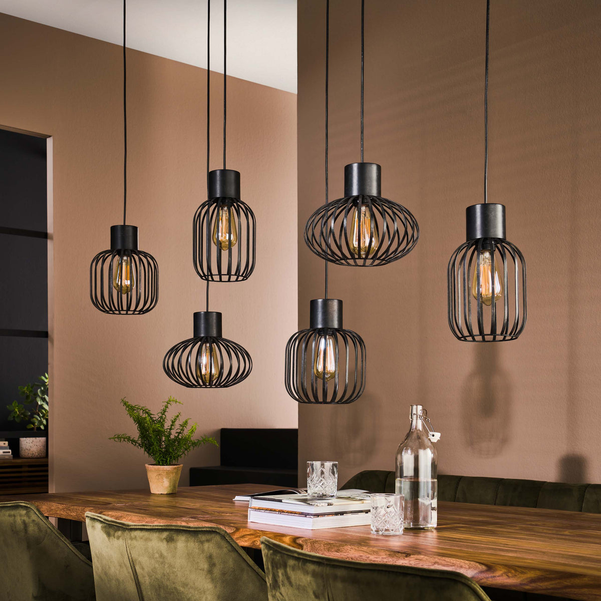 Lampa wisząca Mix Drum, 3+3-punktowa / Antracytowa