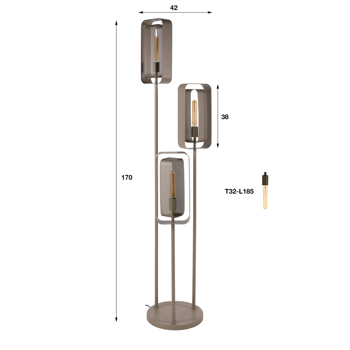 Gabbia Rotate gulvlampe med 3 forskudte lyskilder / Beige