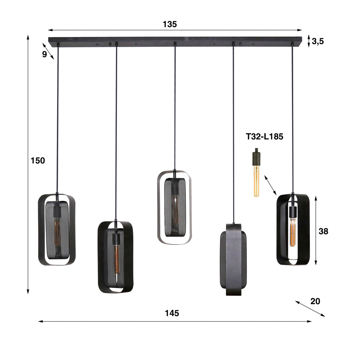 Gabbia Rotate pendant light, 5 lights / Arctic black