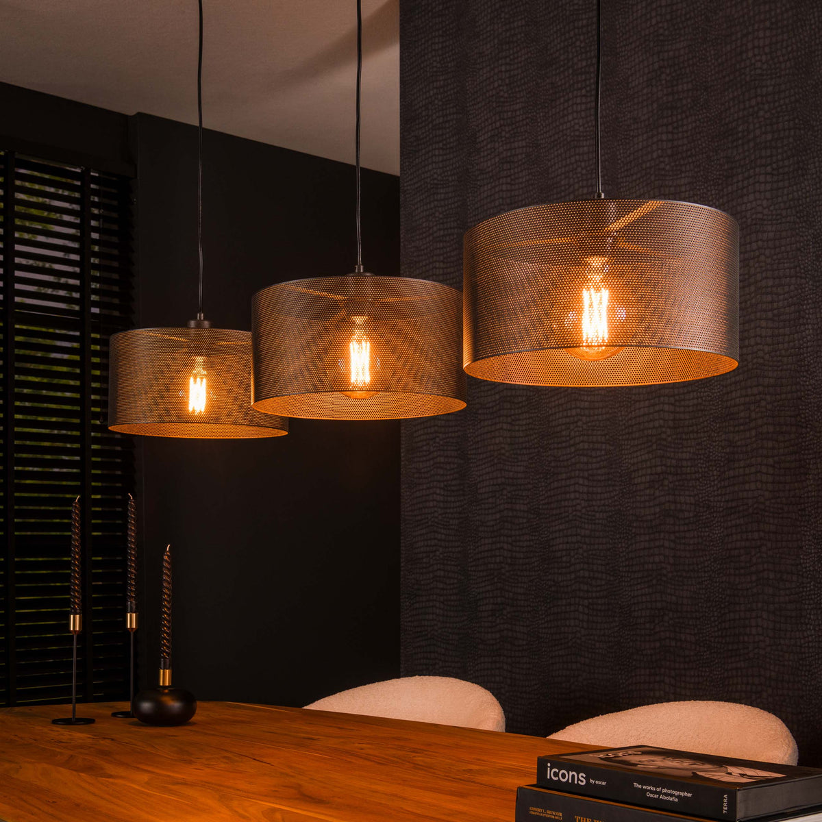 Lámpara colgante Gabbia Round de 3 luces / negro ártico