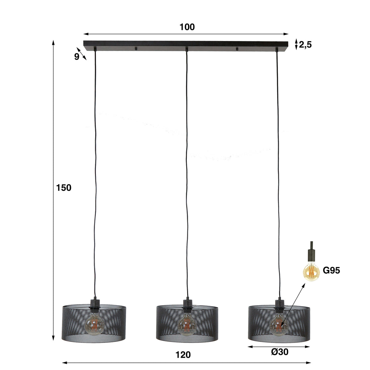 Pendelleuchte Gabbia Round, 3-flammig / Arktisch Schwarz