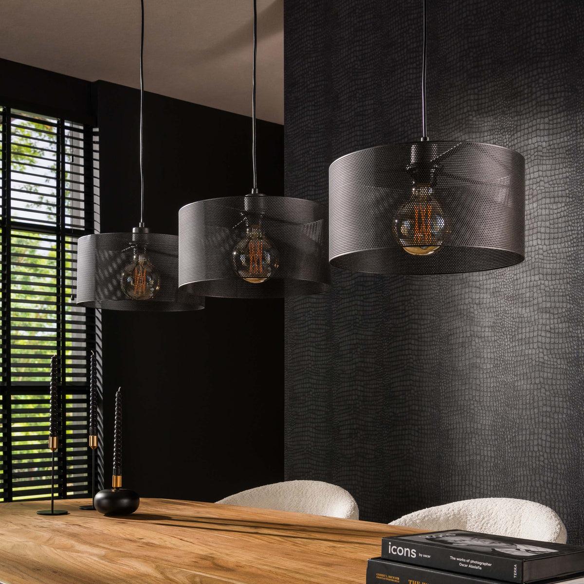 Lámpara colgante Gabbia Round de 3 luces / negro ártico