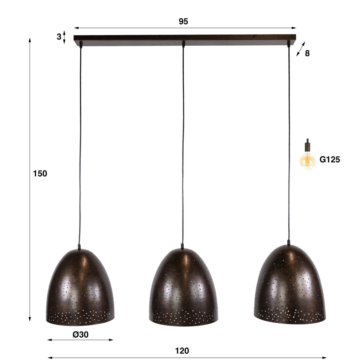 Pendelleuchte Stella, 3-flammig / Urban Braun