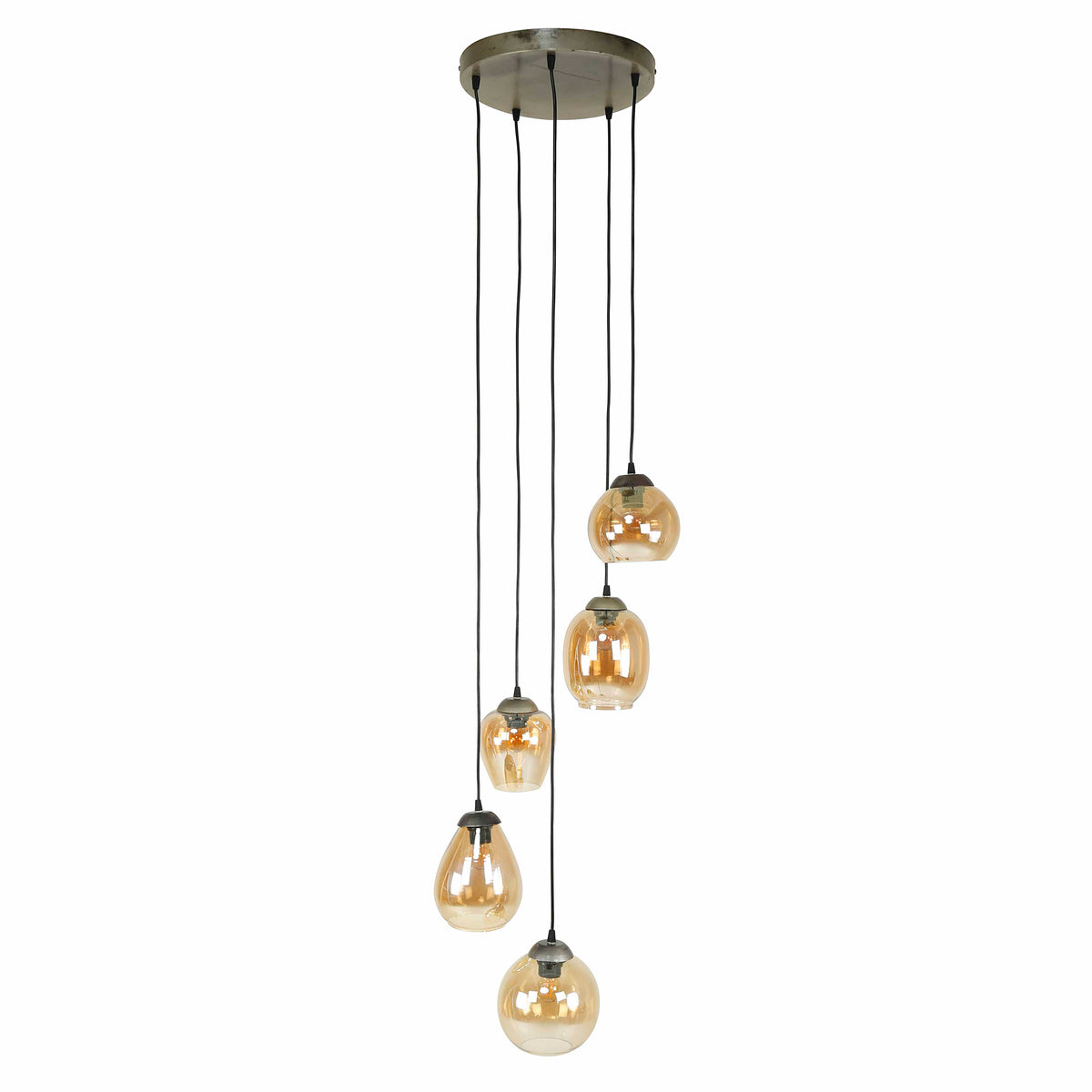 Lámpara colgante Fable escalonada de 5 luces / Vidrio ámbar