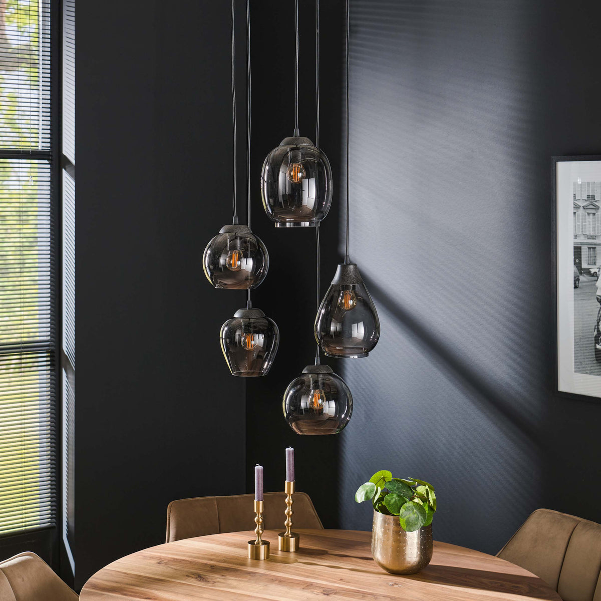 Lampa wisząca Fable schodkowa, 5-punktowa / Szkło chromowane