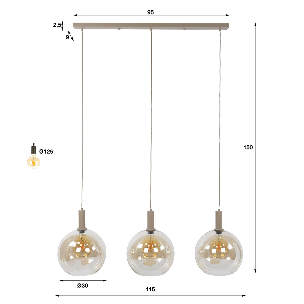 Aurora Trico pendant light 3-light / Beige