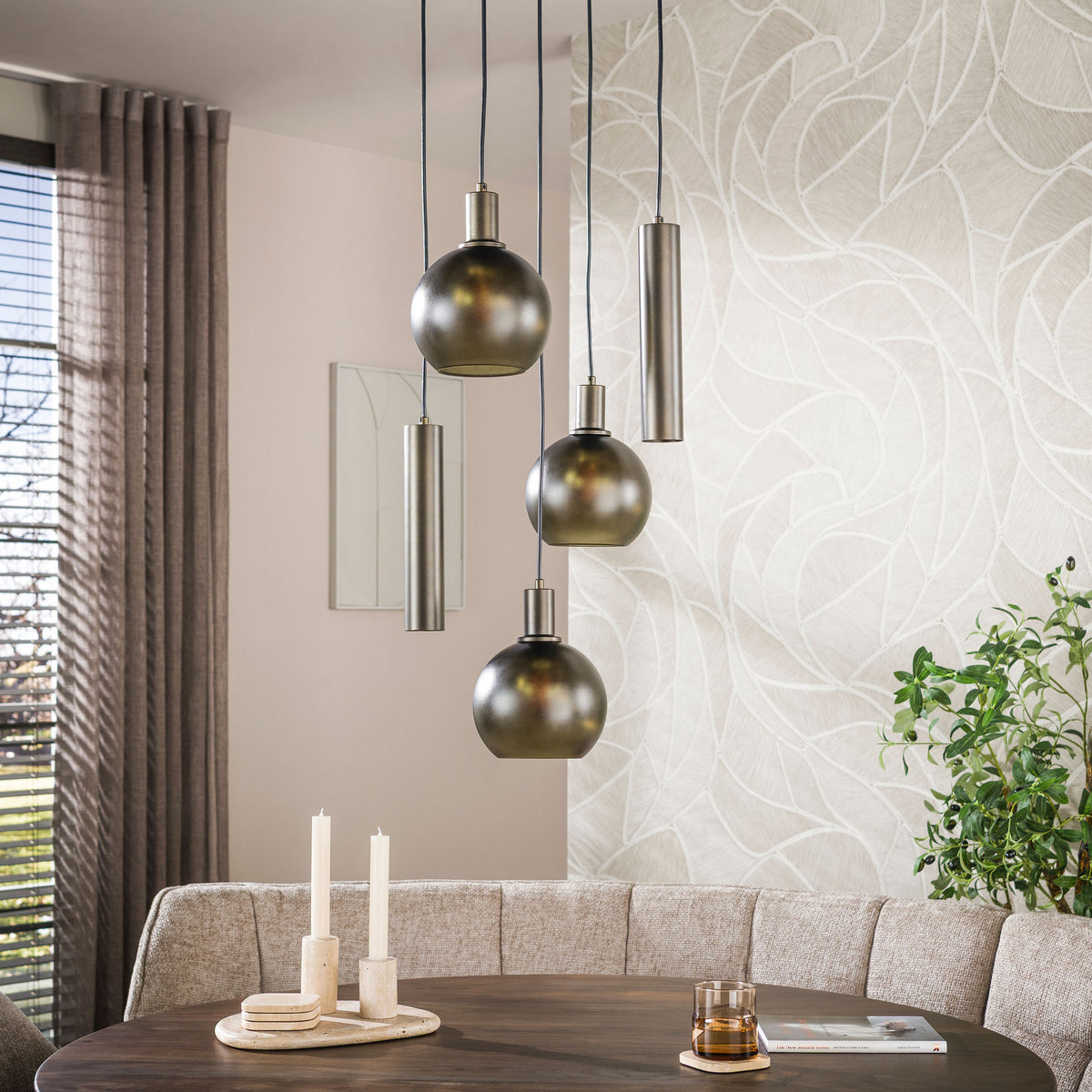 Aurora Trico stepped pendant light 5-light / Sienna brown-frosted