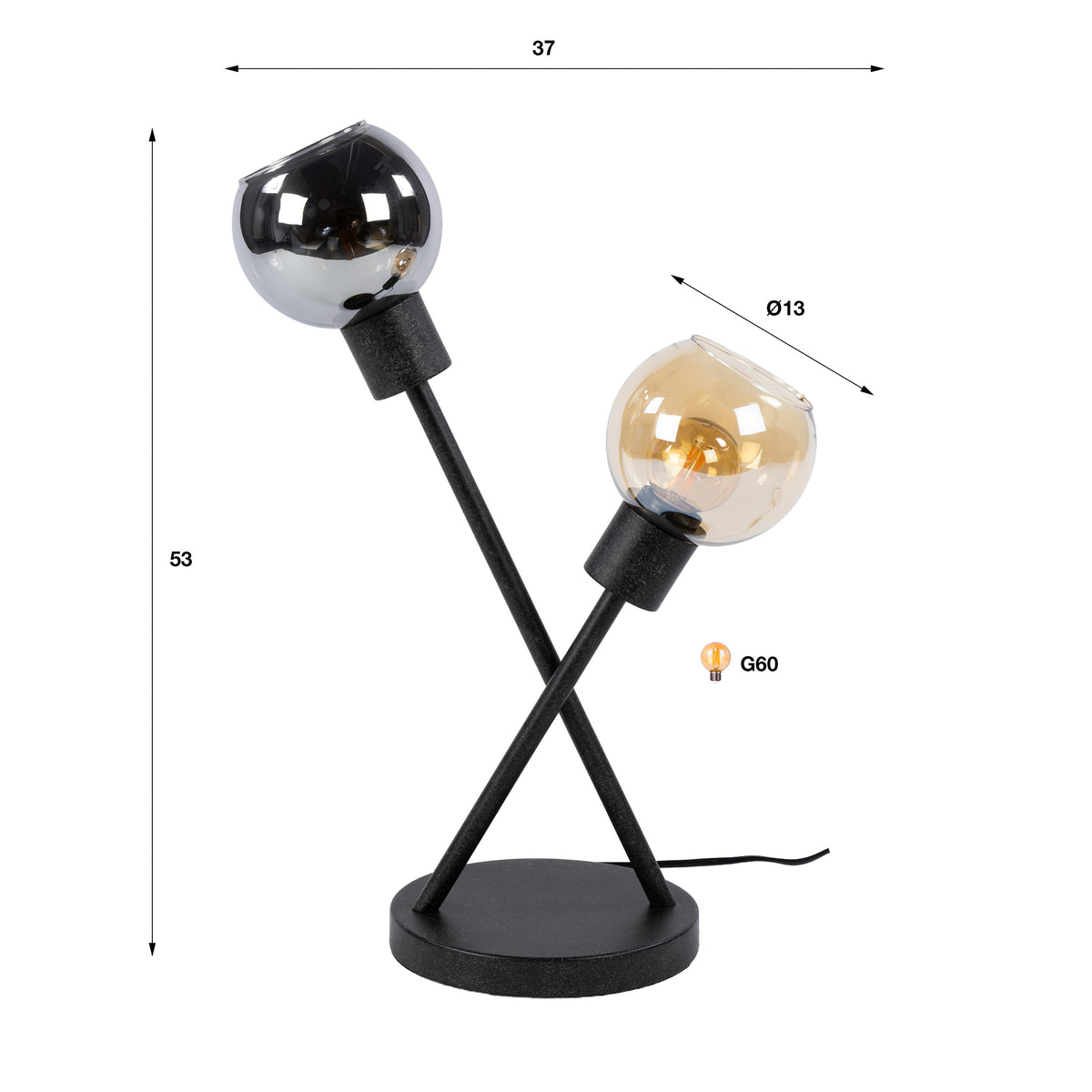 Lámpara de mesa Aurora Trico de 2 luces / Negro ártico