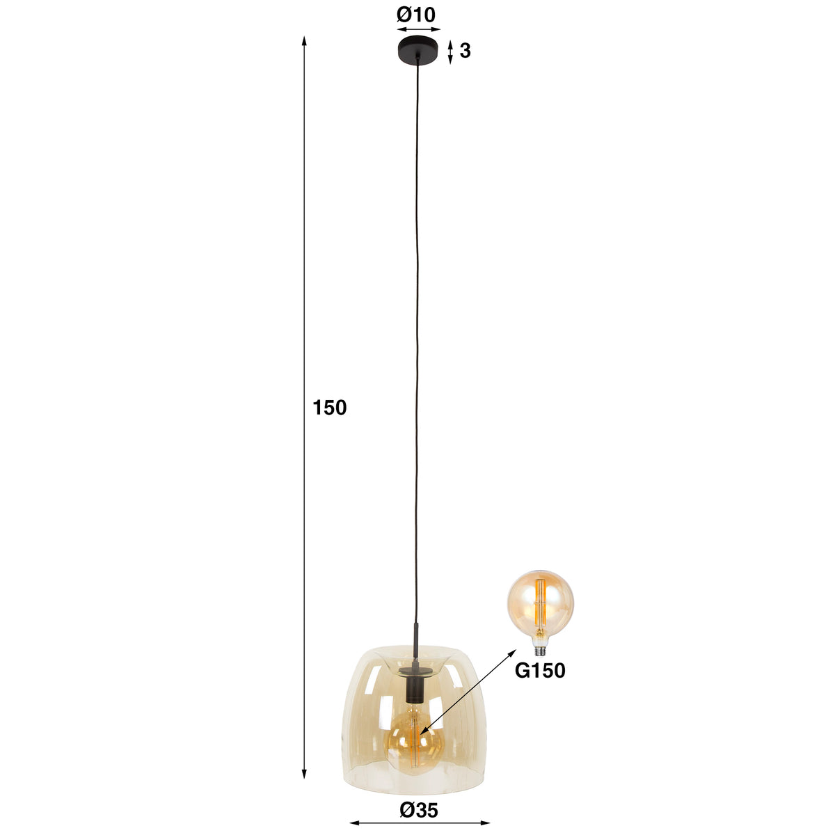 Lámpara colgante Glide Glass de 1 luz / vidrio ámbar
