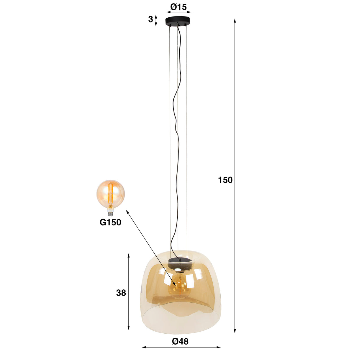 Pendelleuchte Glide Glass XL 1-flammig / Bernsteinglas