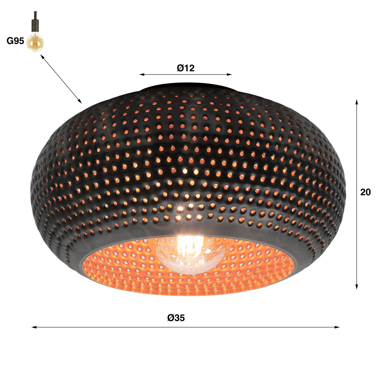 Plafond Pulse med 1 lys Ø35cm / Sortbrun