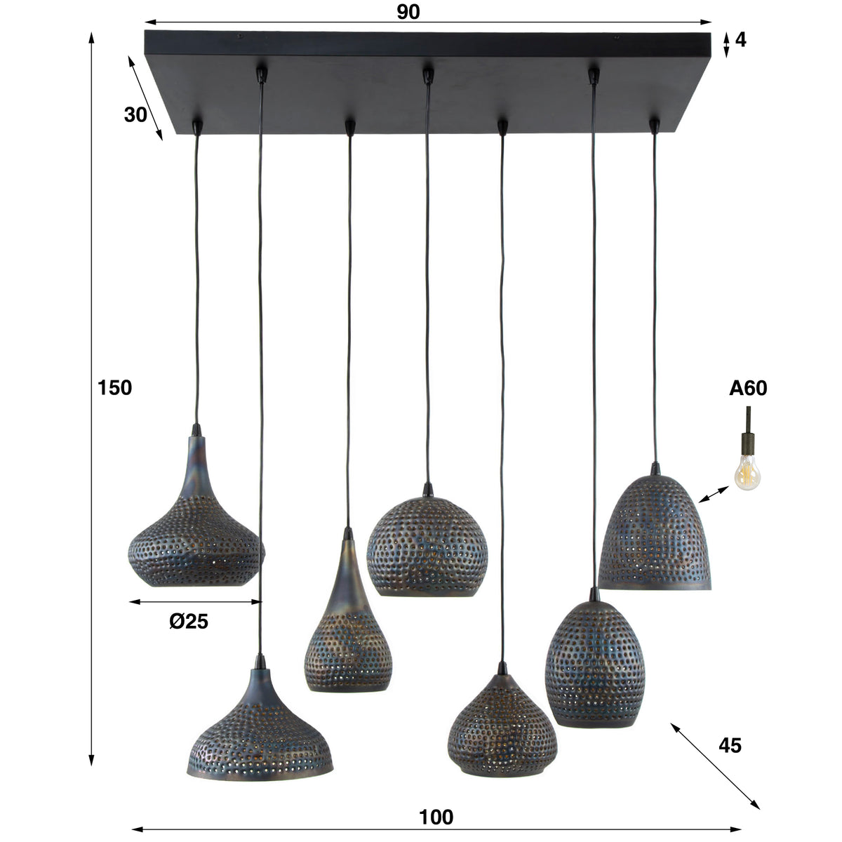 Lampa wisząca Pulse, 4 + 3-punktowa / czarno-brązowa