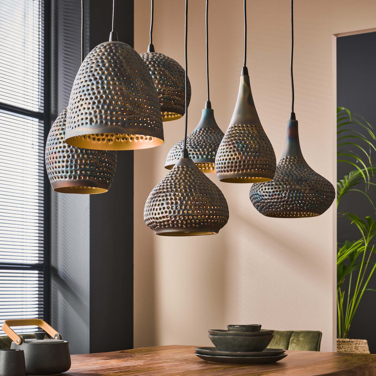 Lampa wisząca Pulse, 4 + 3-punktowa / czarno-brązowa