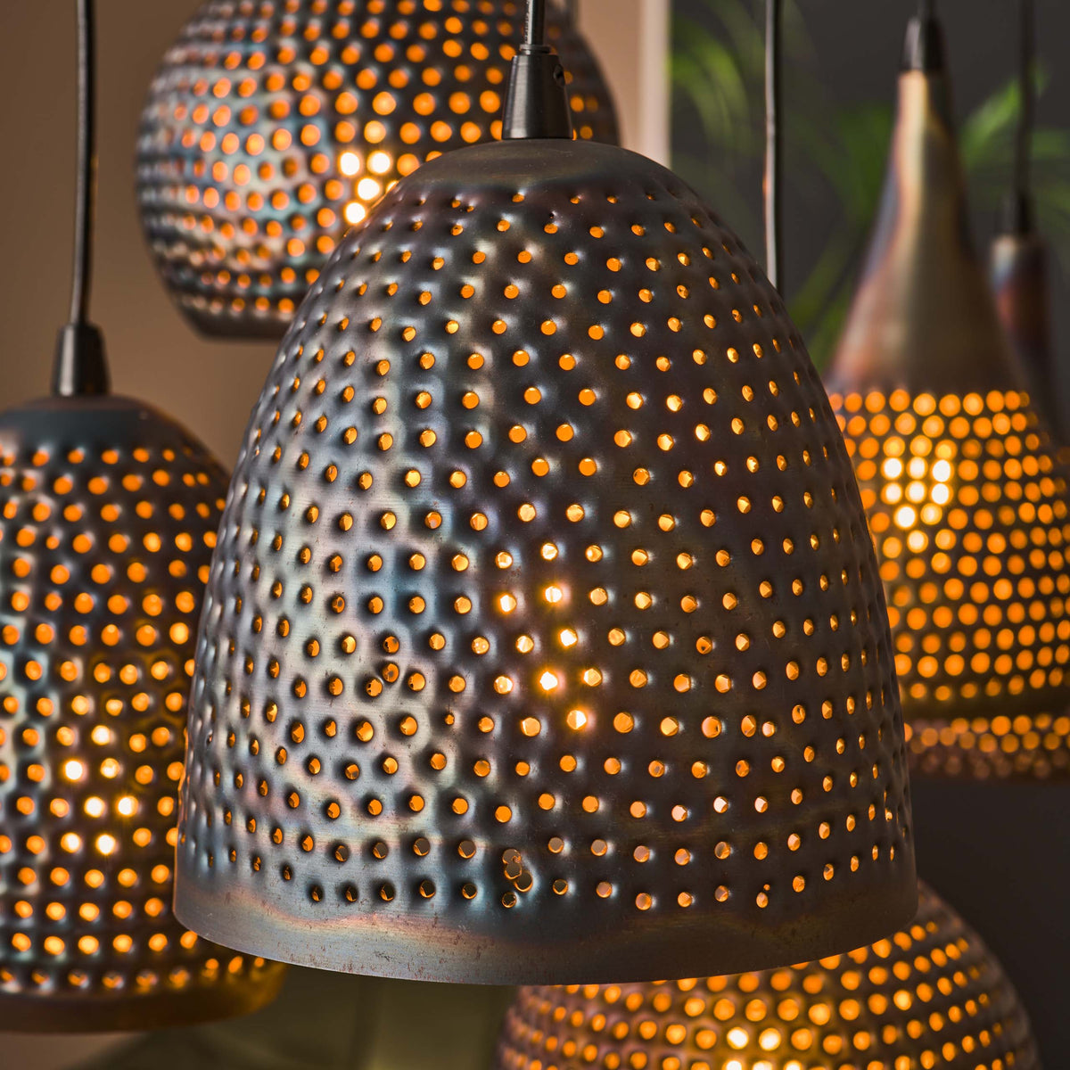 Lampa wisząca Pulse, 4 + 3-punktowa / czarno-brązowa