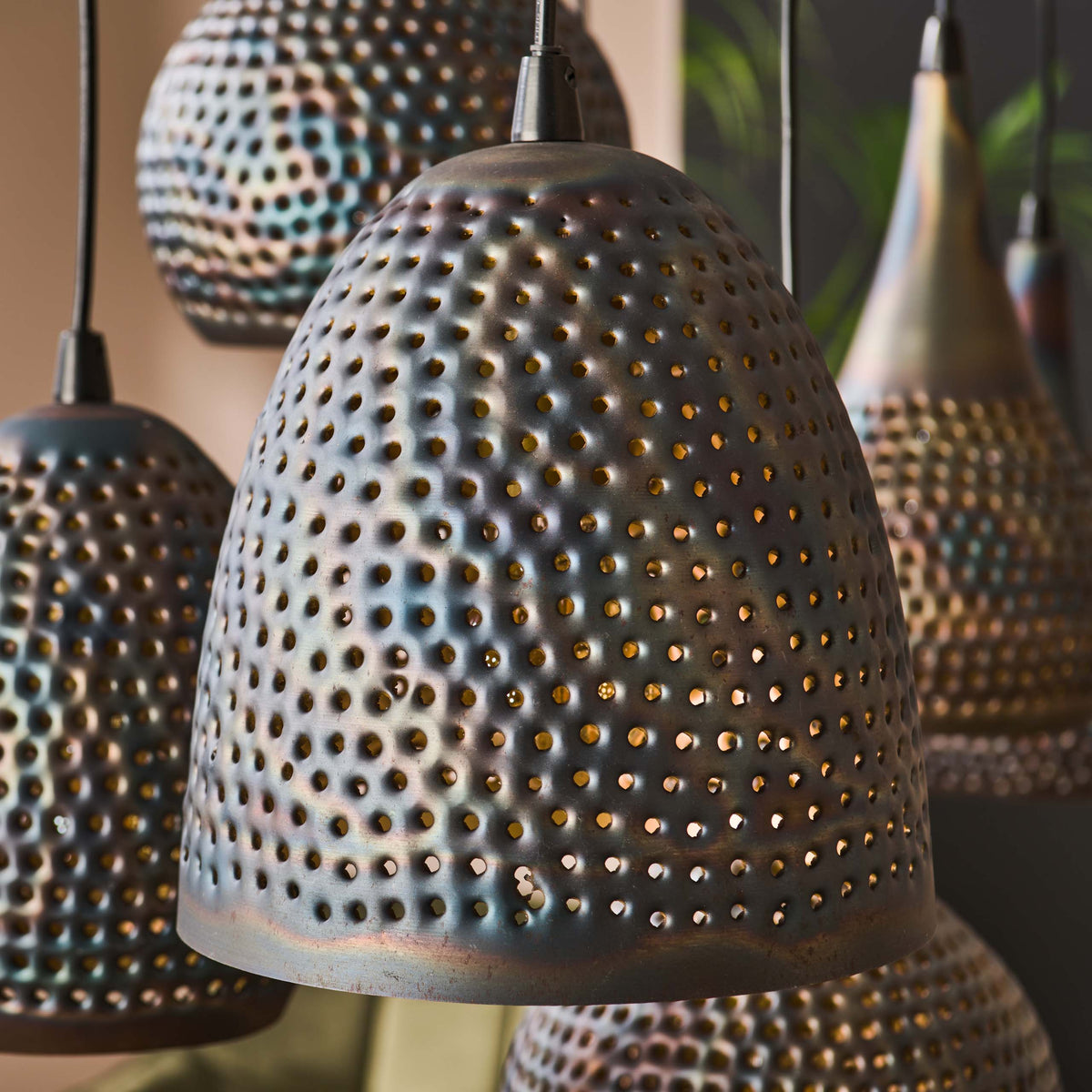 Lampa wisząca Pulse, 4 + 3-punktowa / czarno-brązowa