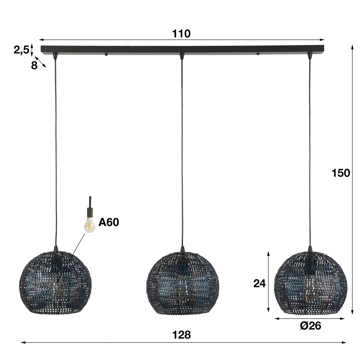 Lámpara colgante Shield de 3 luces / Negro marrón