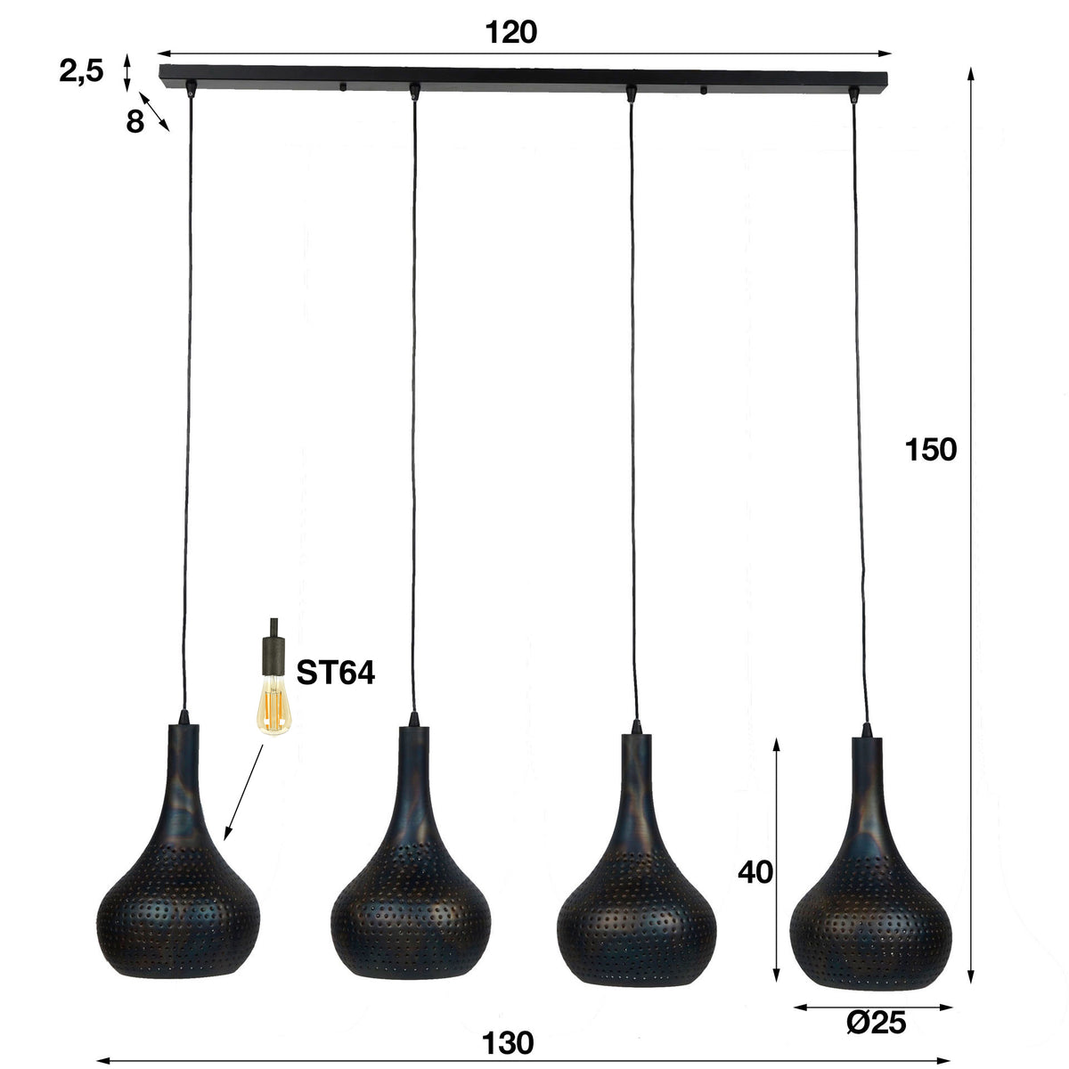 Lámpara colgante Pulse de 4 luces / Negro marrón