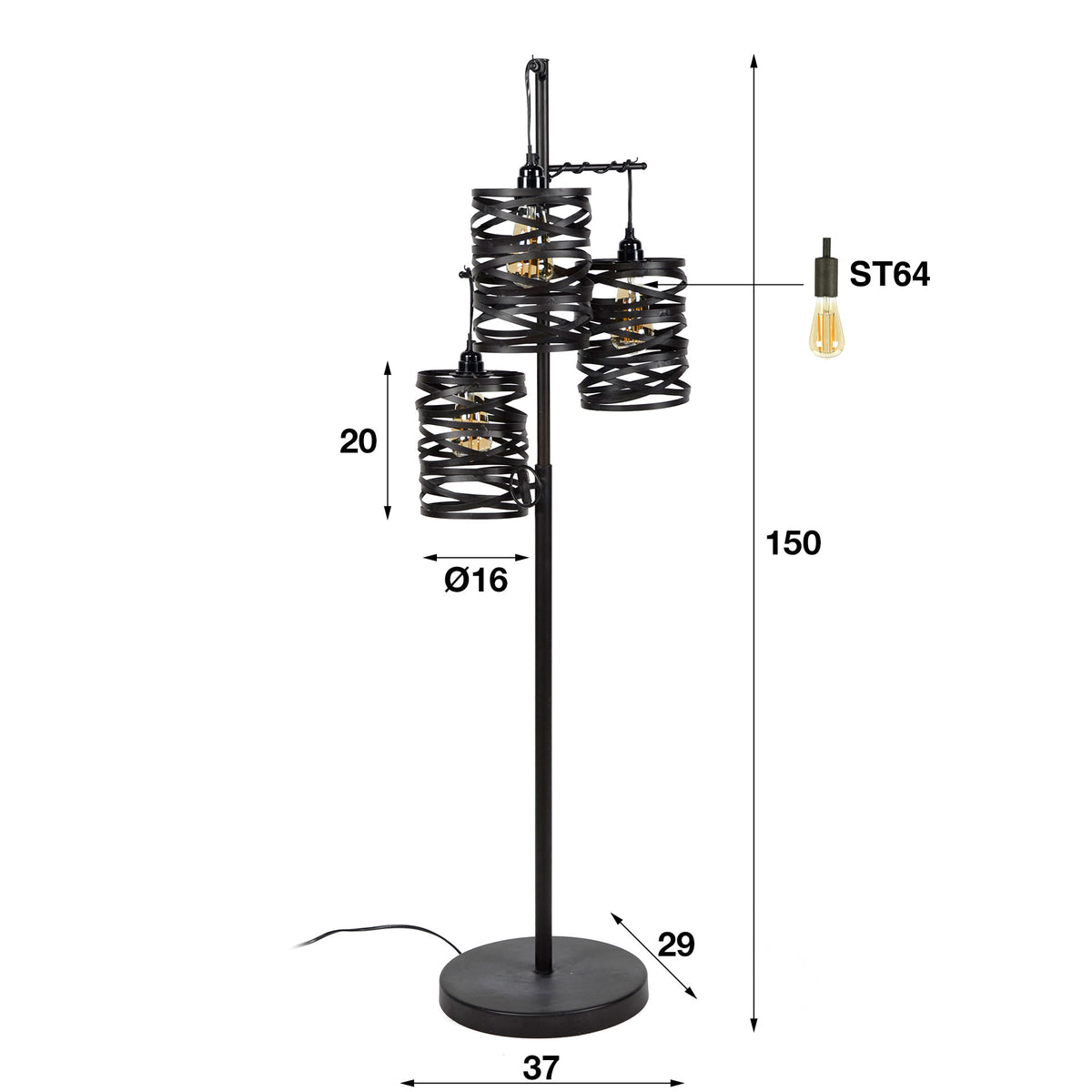 Lámpara de pie Helix de 3 luces / Gris pizarra
