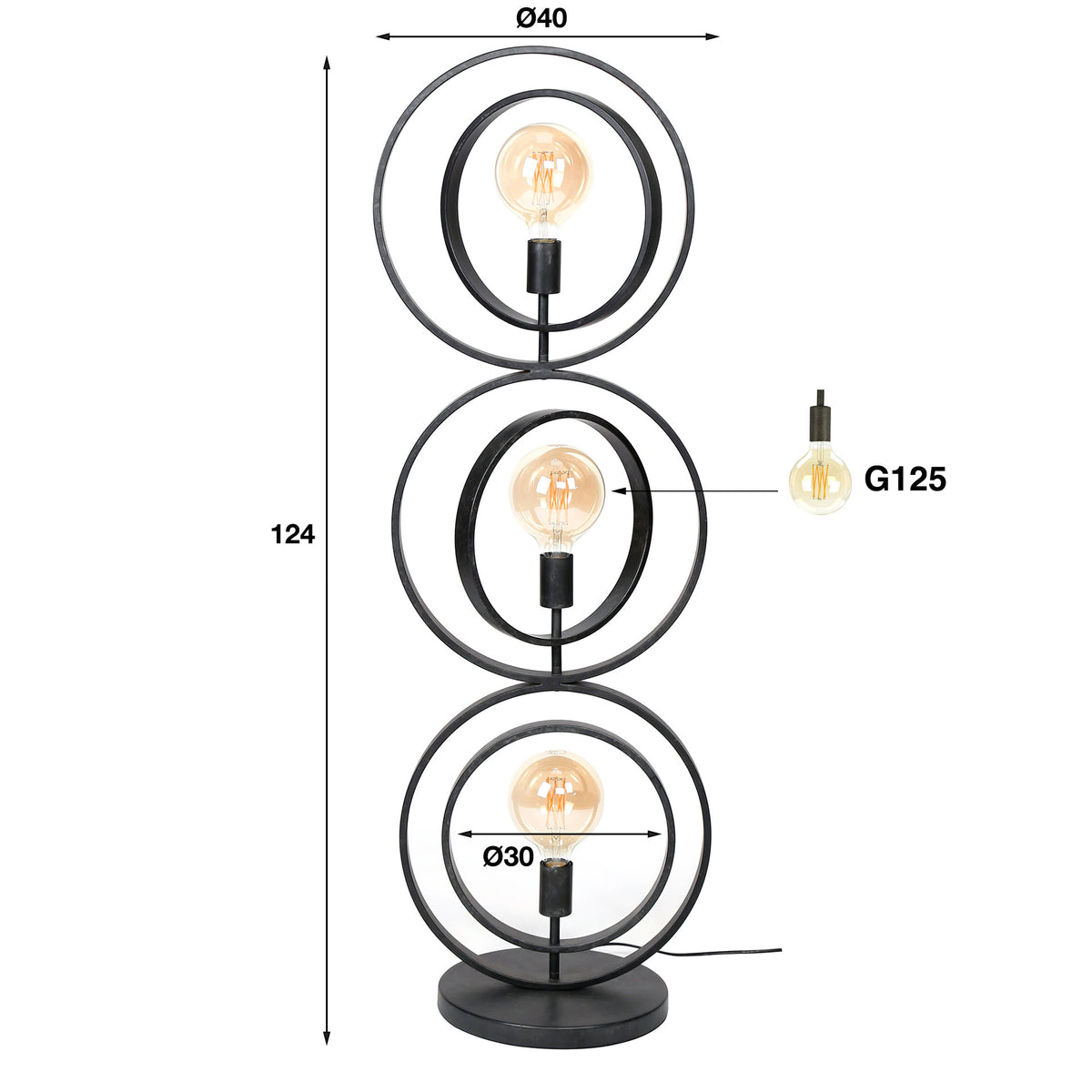Gulvlampe Twist med 3 lys / koksgrå