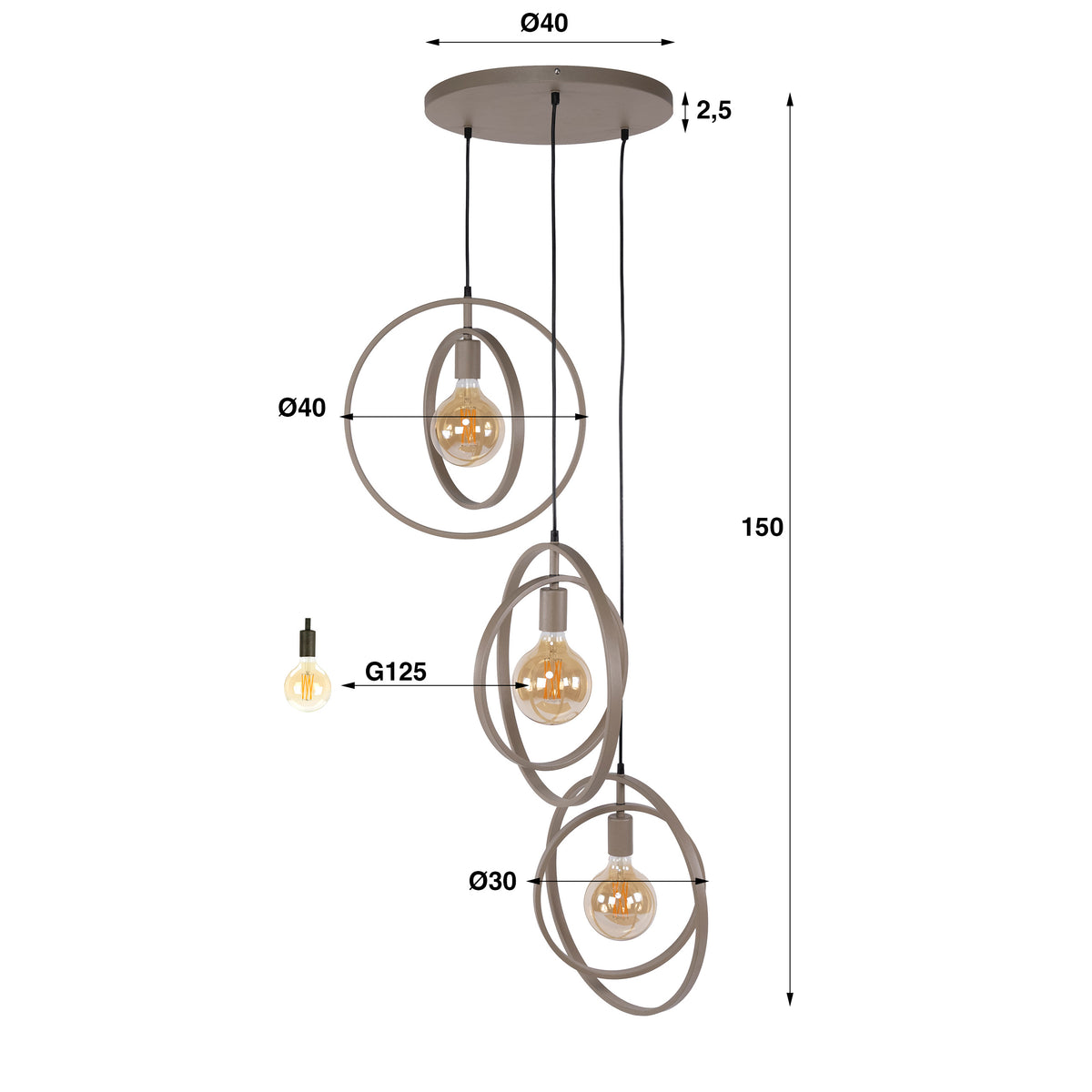 Pendelleuchte Twist, gestuft, 3-flammig / Beige