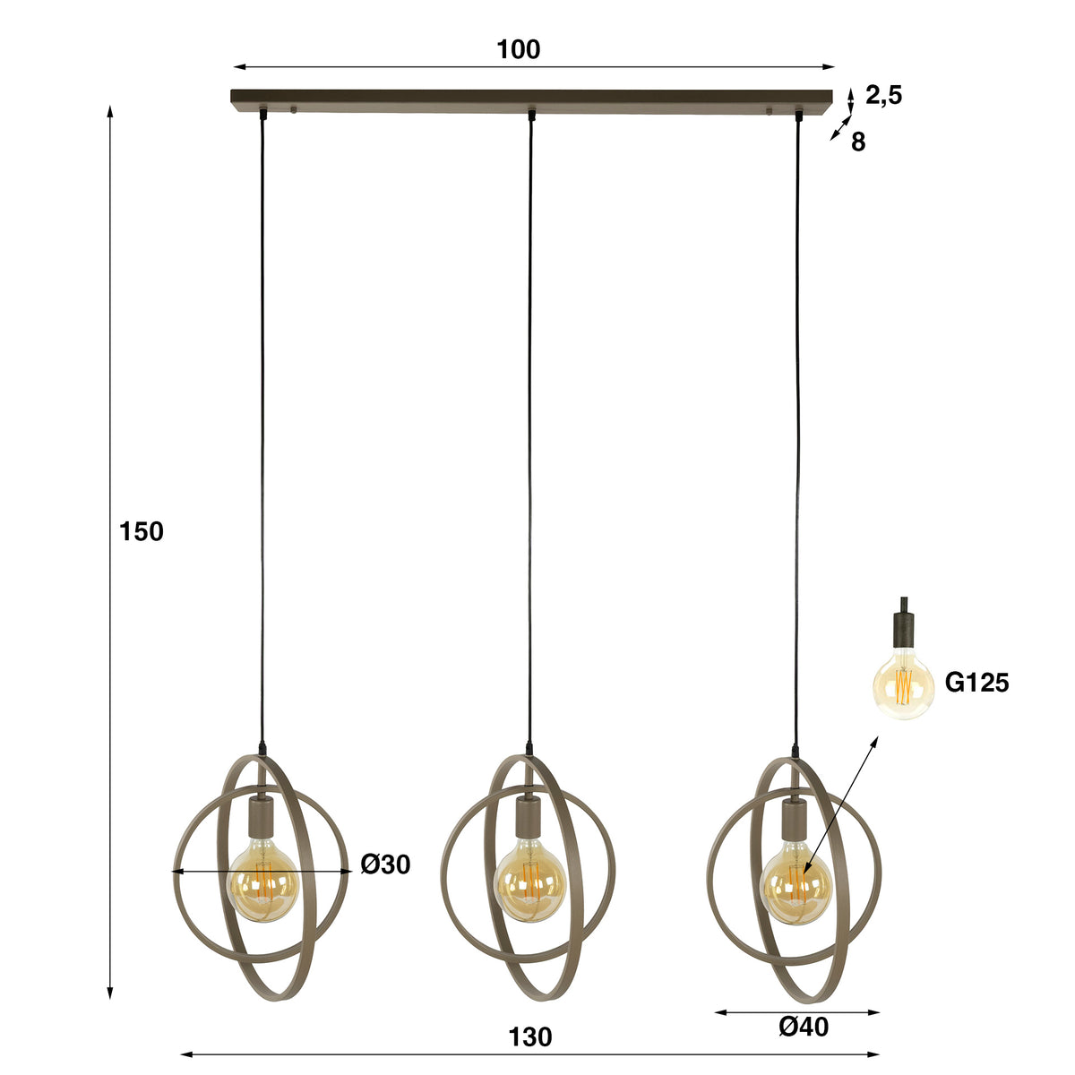 Pendelleuchte Twist 3-flammig / Beige