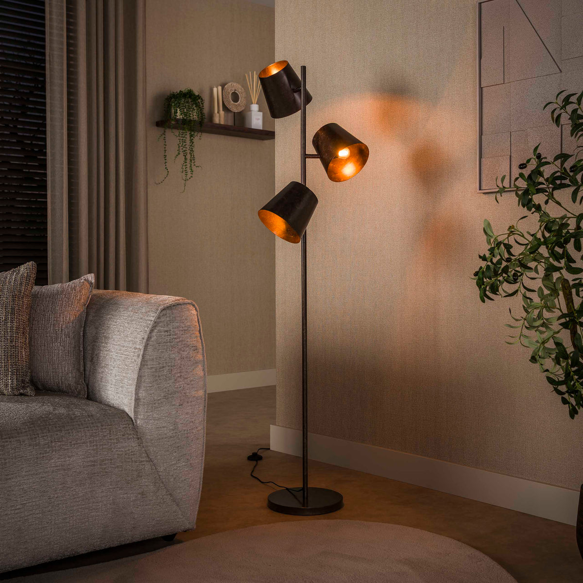 Momentum floor lamp, 3-light / Urban brown