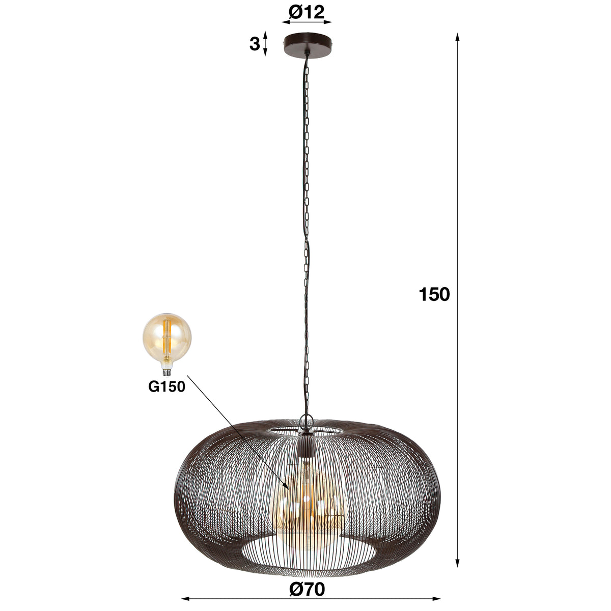 Pendellampa Delta med 1 ljuskälla Ø70cm / Svart nickel