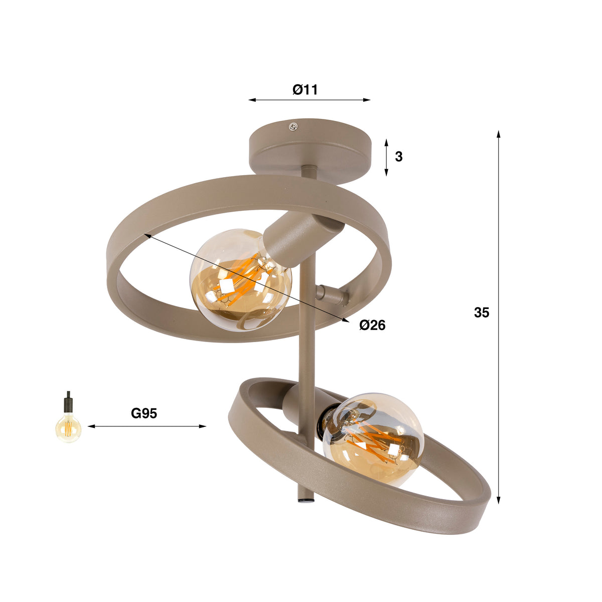 Elica 2-light ceiling lamp / Beige
