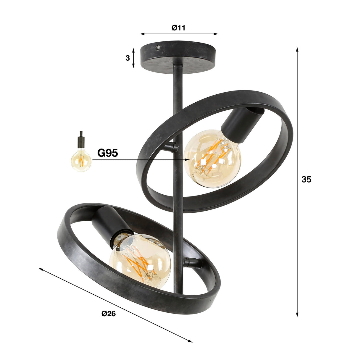 Elica 2-light ceiling lamp / Charcoal