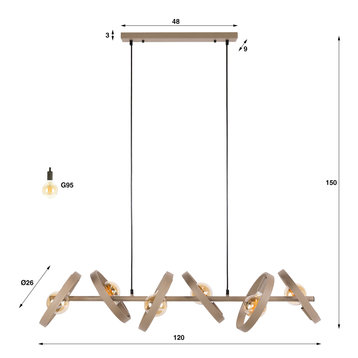 Pendellampa Elica med 6 ljuskällor / Beige