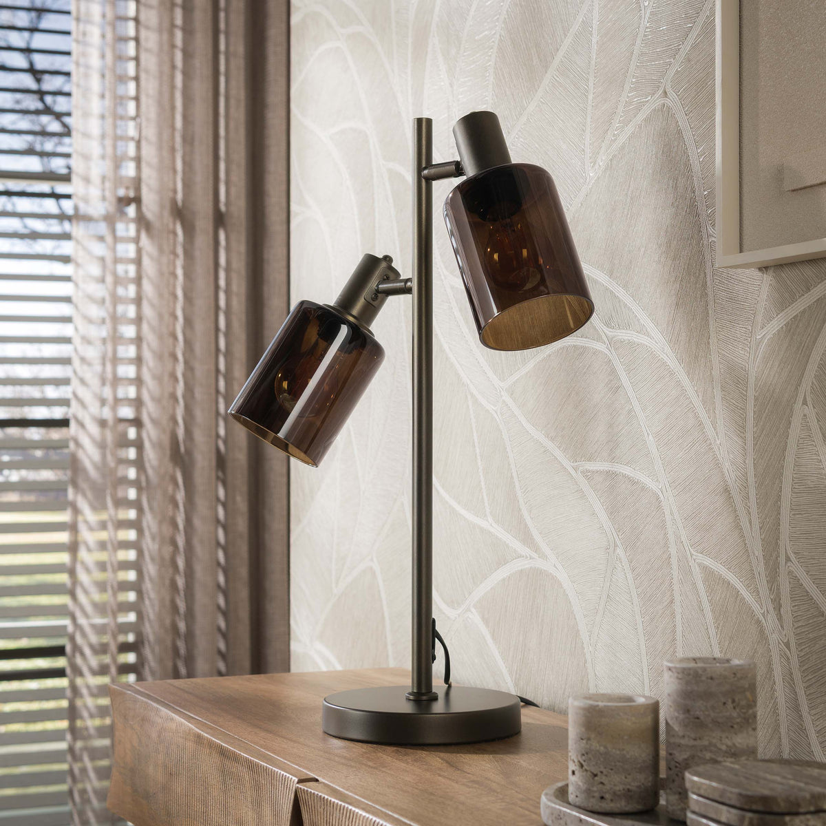 Ambrio table lamp 2-light / Sienna brown