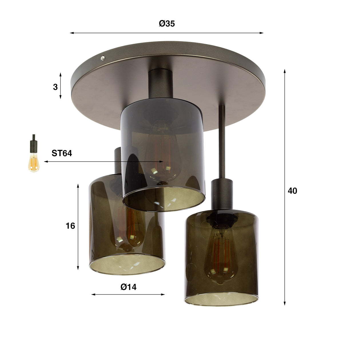Ambrio 3-light ceiling lamp / Sienna brown