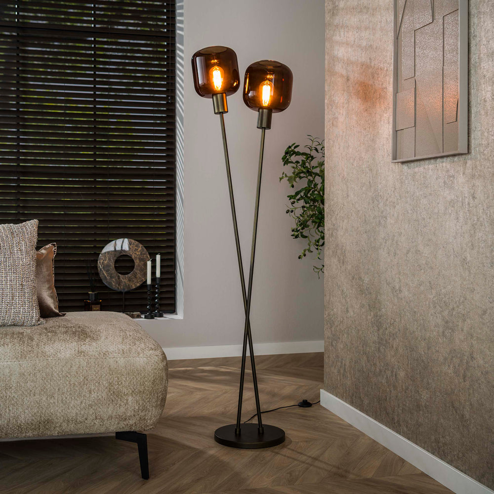 Gulvlampe Copper med 2 lyskilder / Sienna brun