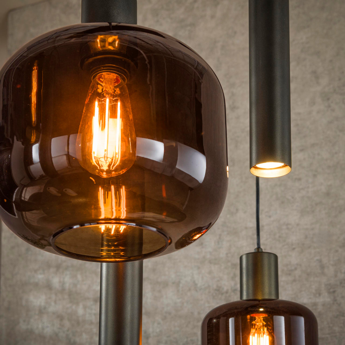 Pendellampe Copper med 4+3 lyskilder / Sienna brun