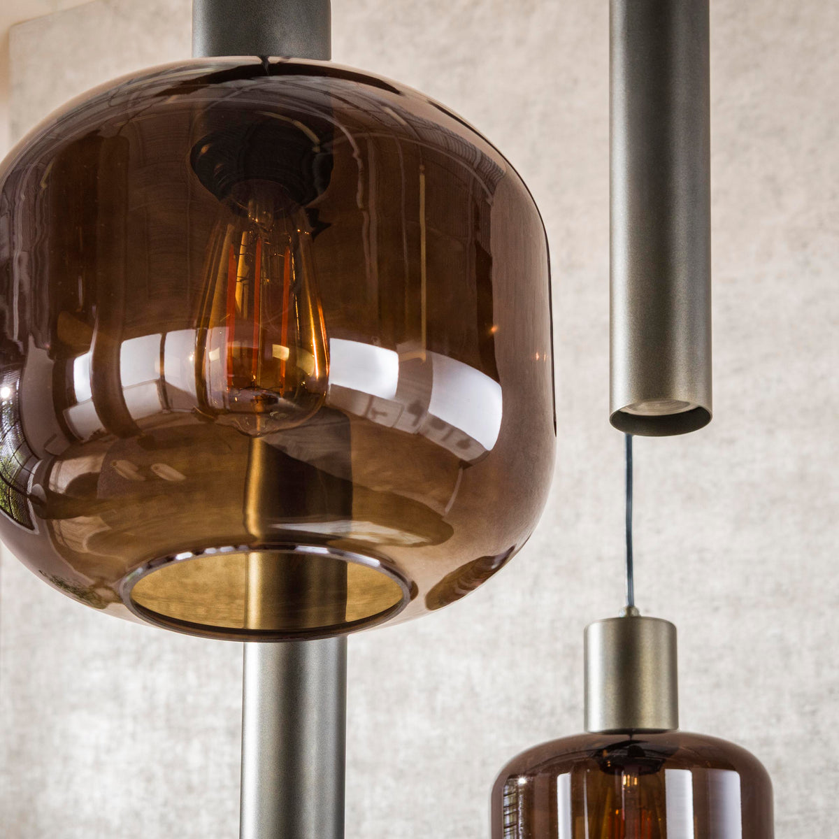 Pendellampe Copper med 4+3 lyskilder / Sienna brun